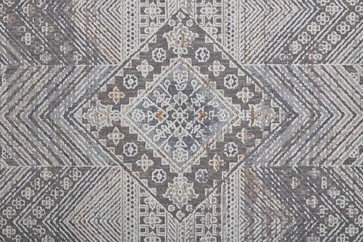 2' X 3' Ivory And Gray Geometric Power Loom Distressed Stain Resistant Area Rug