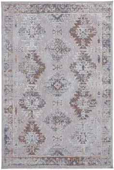 5' X 8' Blue and Gray Geometric Power Loom Distressed Area Rug