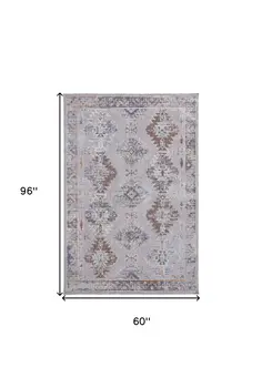 5' X 8' Blue and Gray Geometric Power Loom Distressed Area Rug