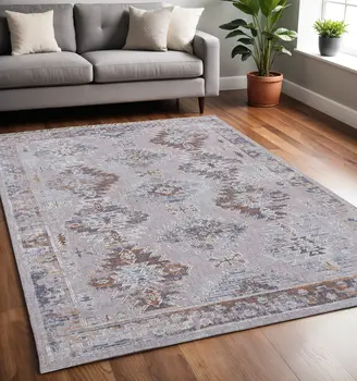 5' X 8' Blue and Gray Geometric Power Loom Distressed Area Rug