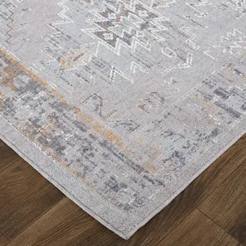 5' X 8' Blue and Gray Geometric Power Loom Distressed Area Rug
