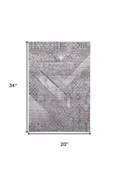 2' X 3' Ivory And Gray Geometric Power Loom Distressed Stain Resistant Area Rug