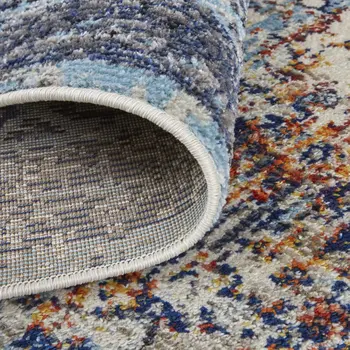 7' X 10' Blue and Ivory Floral Power Loom Distressed Non Skid Area Rug