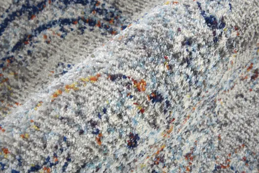 8' Ivory Taupe And Blue Floral Power Loom Distressed Stain Resistant Runner Rug