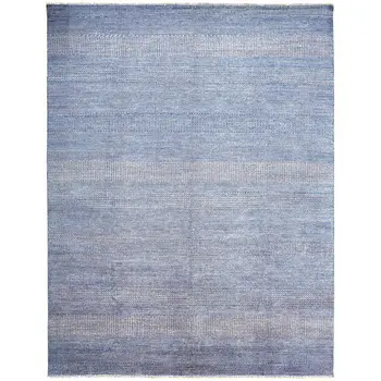 9' X 12' Blue and Silver Wool Striped Hand KNotted Area Rug
