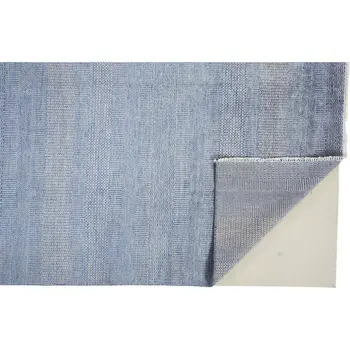 9' X 12' Blue and Silver Wool Striped Hand KNotted Area Rug