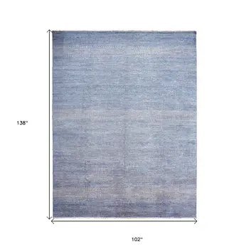 9' X 12' Blue and Silver Wool Striped Hand KNotted Area Rug