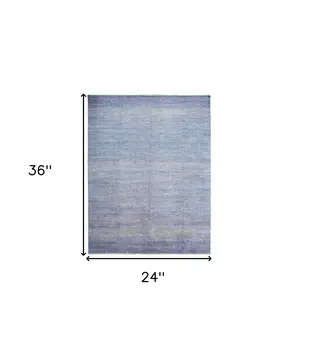2' X 3' Blue and Silver Wool Striped Hand Knotted Area Rug