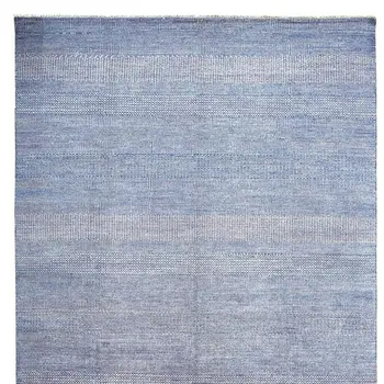 2' X 3' Blue and Silver Wool Striped Hand Knotted Area Rug