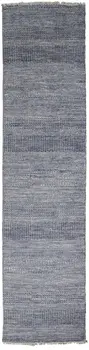 10' Blue And Gray Wool Striped Hand Knotted Runner Rug