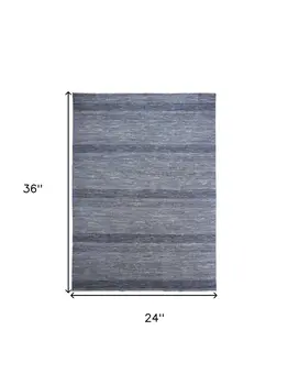2' X 3' Blue and Gray Wool Striped Hand Knotted Area Rug