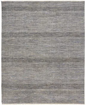 9' X 12' Silver Wool Striped Hand Knotted Area Rug