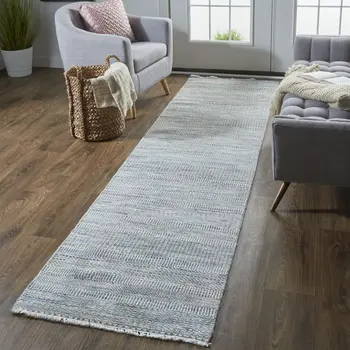 12' Silver Wool Striped Hand Knotted Runner Rug
