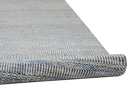 12' Silver Wool Striped Hand Knotted Runner Rug