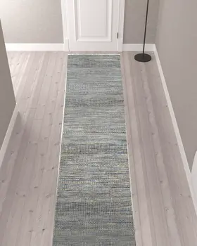 12' Silver Wool Striped Hand Knotted Runner Rug