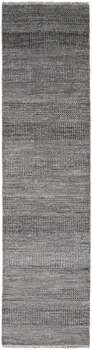 10' Gray Wool Striped Hand Knotted Runner Rug