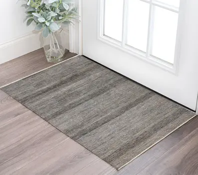 2' X 3' Gray Wool Striped Hand Knotted Area Rug