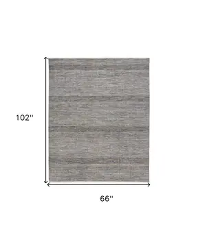 5' X 8' Silver Wool Striped Hand Knotted Area Rug