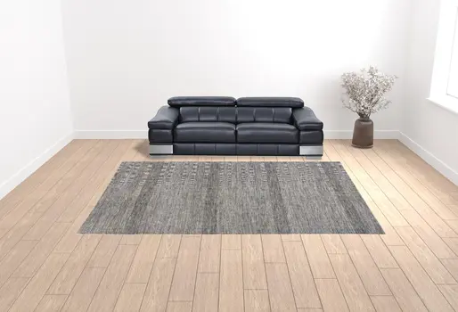 10' X 13' Silver Wool Striped Hand Knotted Area Rug
