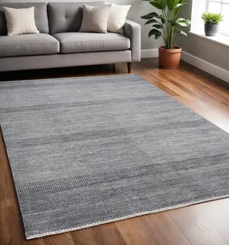 5' X 8' Silver Wool Striped Hand Knotted Area Rug
