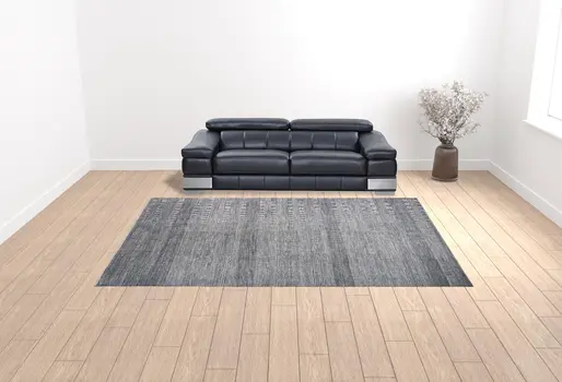 10' X 13' Silver Wool Striped Hand Knotted Area Rug