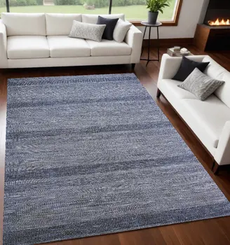 5' X 8' Blue And Gray Wool Striped Hand Knotted Area Rug