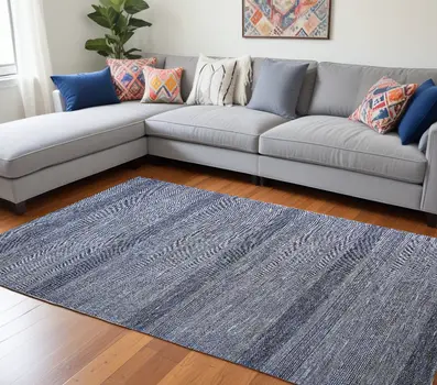 10' X 13' Blue And Gray Wool Striped Hand Knotted Area Rug