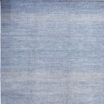 5' X 8' Blue And Silver Wool Striped Hand Knotted Area Rug
