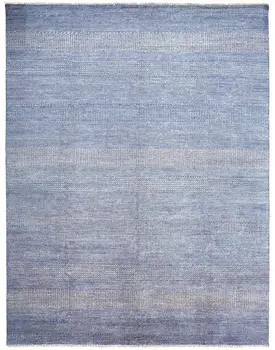 10' X 13' Blue And Silver Wool Striped Hand Knotted Area Rug