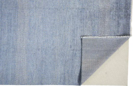 10' X 13' Blue And Silver Wool Striped Hand Knotted Area Rug
