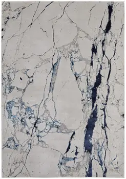 8' X 10' Ivory and Blue Marble Power Loom Distressed Area Rug
