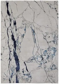 12' X 15' Ivory and Blue Marble Power Loom Distressed Area Rug
