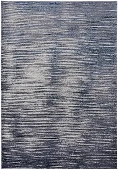 4' X 6' Blue and Ivory Striped Power Loom Distressed Non Skid Area Rug