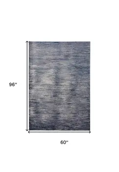 5' X 8' Blue and Ivory Striped Power Loom Distressed Non Skid Area Rug