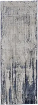 8' Tan Blue And Ivory Abstract Power Loom Distressed Runner Rug