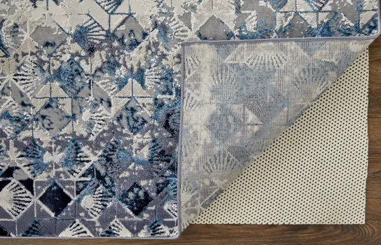 4' X 6' Blue and Ivory Geometric Power Loom Distressed Non Skid Area Rug