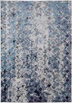 8' X 10' Blue Ivory And Gray Geometric Power Loom Distressed Area Rug
