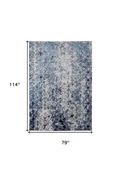7' X 10' Blue and Ivory Geometric Power Loom Distressed Non Skid Area Rug