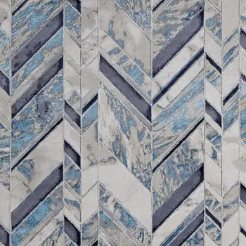 4' X 6' Ivory and Blue Chevron Power Loom Distressed Area Rug
