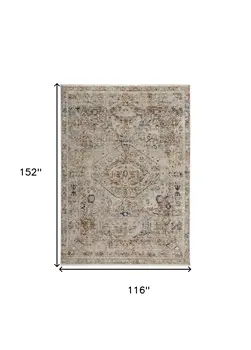 10' X 13' Tan Orange And Red Floral Power Loom Distressed Area Rug With Fringe