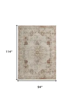 8' X 10' Tan and Ivory Floral Power Loom Distressed Non Skid Area Rug With Fringe