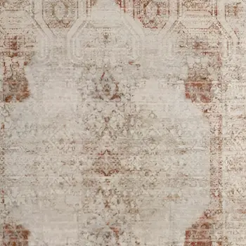 2' X 3' Tan Ivory And Orange Floral Power Loom Distressed Area Rug With Fringe