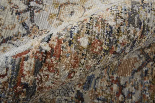 2' X 3' Tan Orange And Blue Floral Power Loom Distressed Area Rug With Fringe