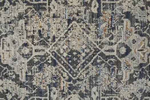 5' X 8' Gray and Ivory Abstract Power Loom Distressed Non Skid Area Rug With Fringe
