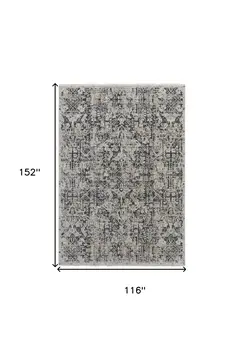 10' X 13' Ivory Gray And Taupe Abstract Power Loom Distressed Area Rug With Fringe