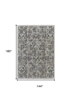 12' X 15' Ivory Gray And Taupe Abstract Power Loom Distressed Area Rug With Fringe