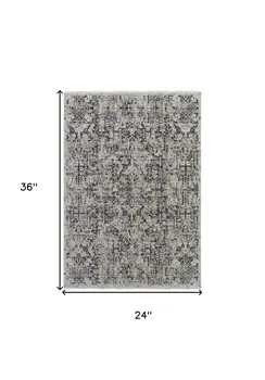 2' X 3' Ivory Gray And Taupe Abstract Power Loom Distressed Area Rug With Fringe