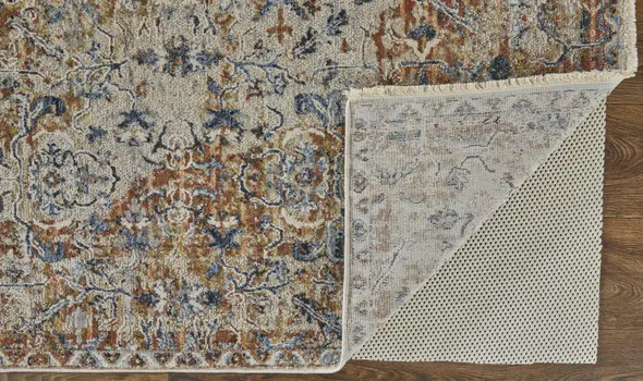 12' X 15' Tan Ivory And Orange Floral Power Loom Area Rug With Fringe
