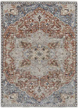 12' X 15' Orange Ivory And Blue Floral Power Loom Area Rug With Fringe