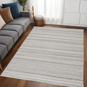 5' X 8' Gray And Taupe Wool Hand Woven Stain Resistant Area Rug